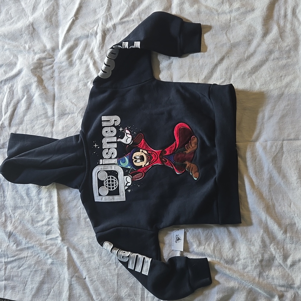Disney NWT Sorcerer Mickey Navy Zip Hoodie Sweatshirt Child Size 4